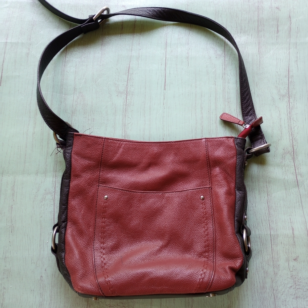 Ella Simone Red/Brown Leather Shoulder Bag Adjustable Strap Purse